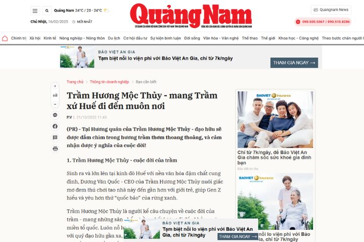Bao Quang Nam Noi Ve Tram Huong Moc Thuy