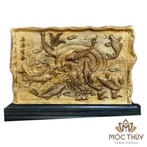 Tranh Cá Chép Hoa Sen gỗ trầm hương - TG013